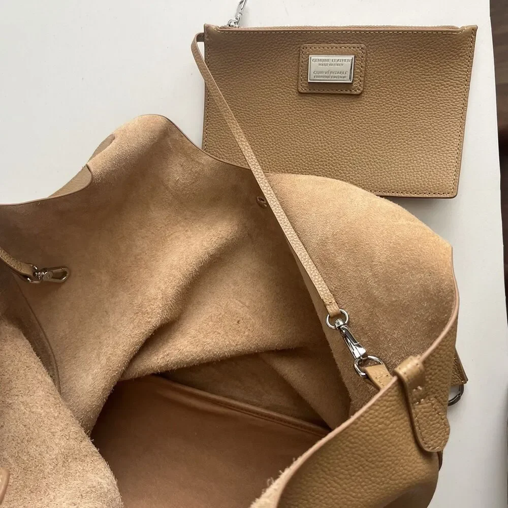 NWT Viola Castellani Tan Leather Hobo Bag Made in Italy Convertible Shopper Tote